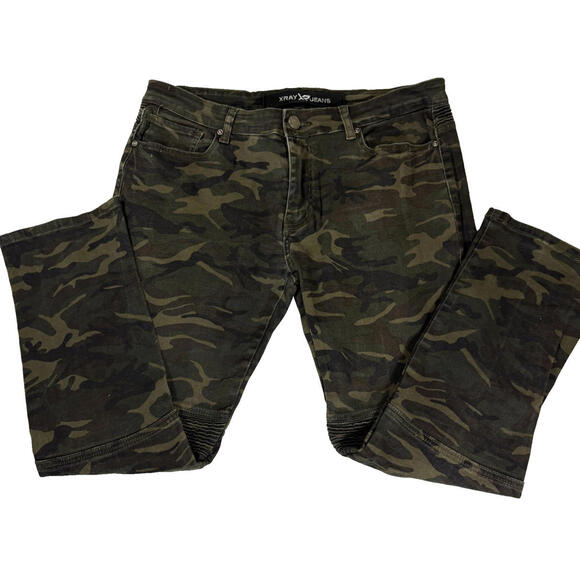 Xray Jeans 36x30 Camo Green Slim Fit Moto Biker Pants Stretch Camouflage Denim - Picture 1 of 14